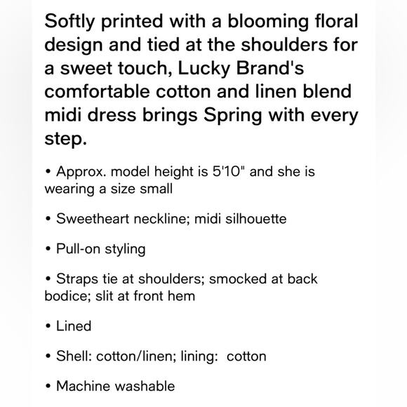 NWT Lucky Brand Corset Floral Midi Dress Tie Shoulders Smocked Stretch Back M - Picture 6 of 6